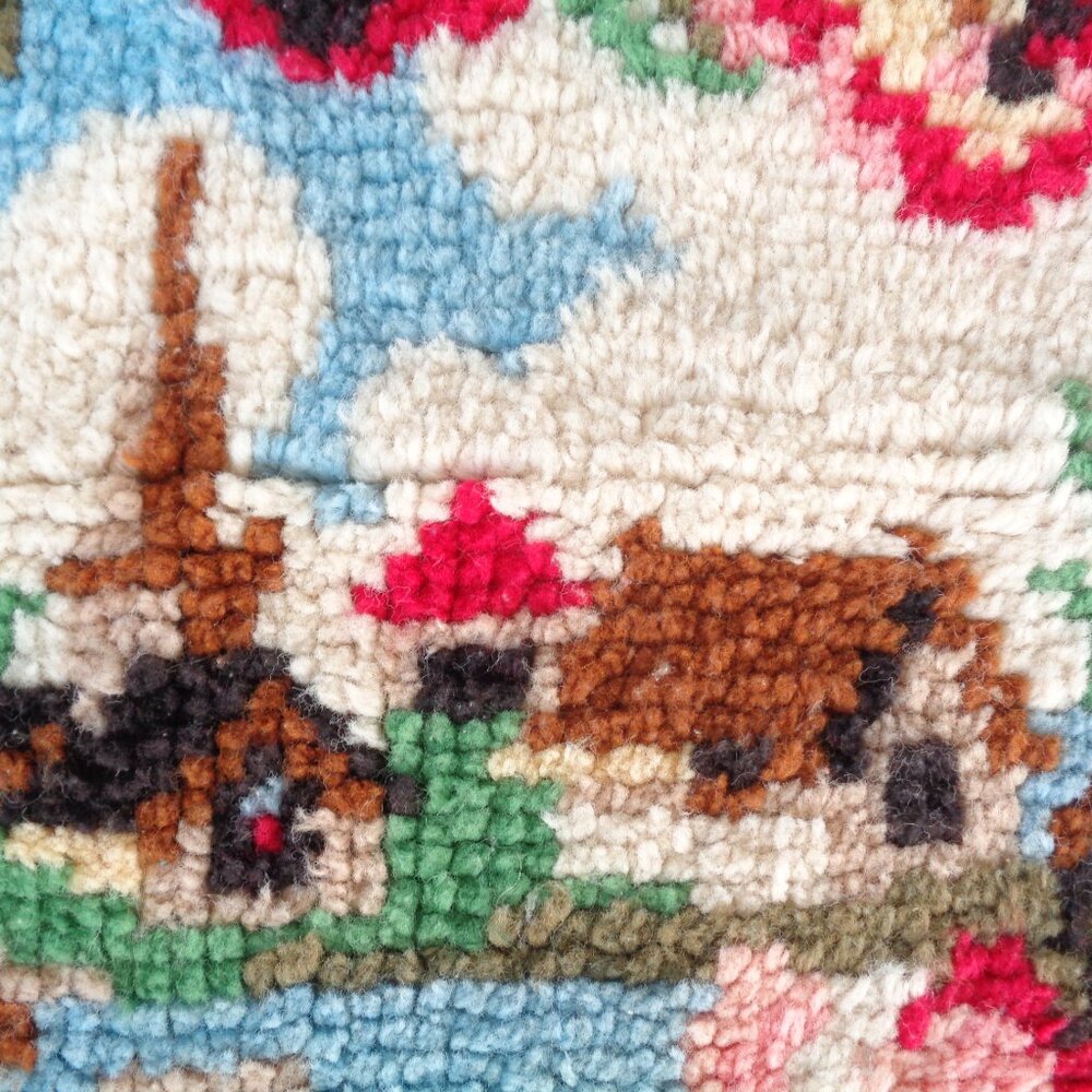 Vintage Handmade Shillcraft Latch Hook Rug Completed Springtime Roses Swans - Picture 7 of 11